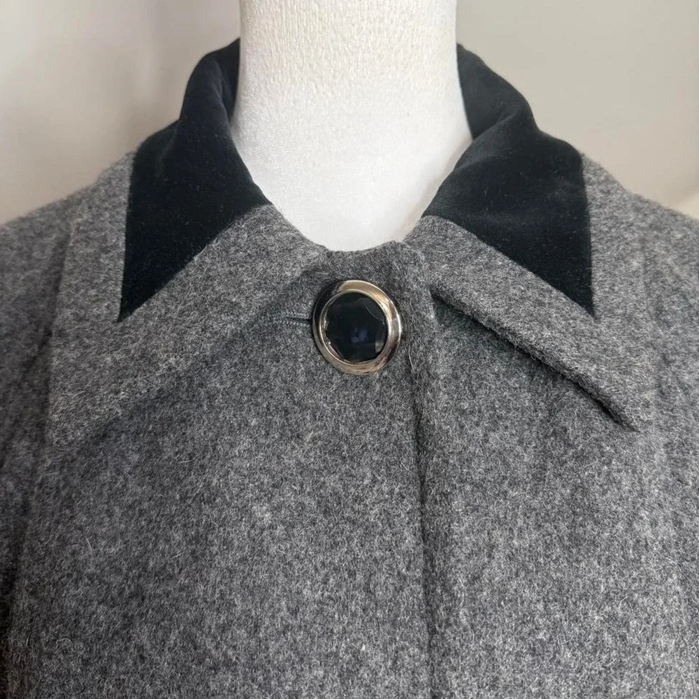 Vintage Jofeld Wool Swing Coat Gray Black Velvet Collar Oversized 90s Statement